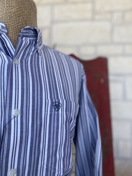 Men's Blue & White Stripes Ariat Long Sleeve - 10051518 - BLAIR'S Western Wear located in Marble Falls TX