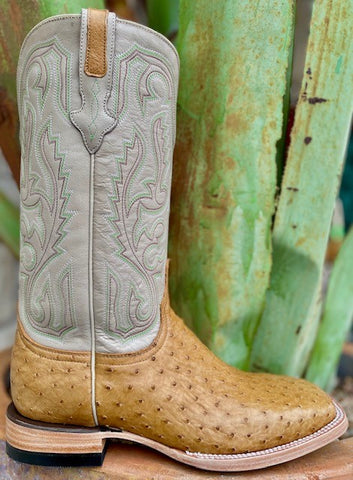 Resistol Antique Saddle and Tan Full Quill Leather Squared Toe Boot -  (RB0103032SS) - BLAIR'S Western Wear located in Marble Falls TX. 