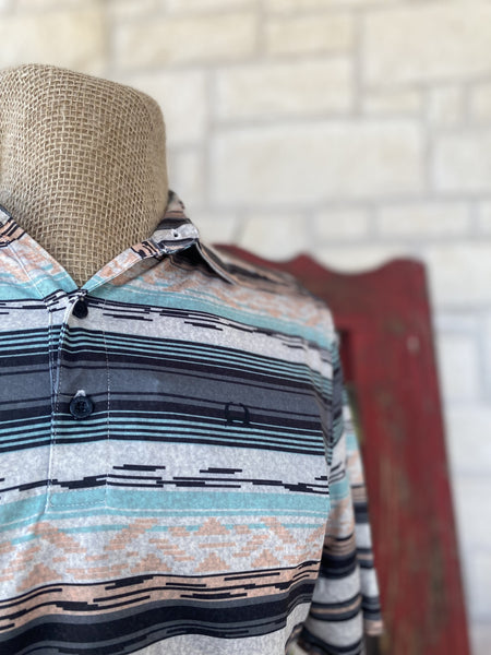 Men's Cinch Mint/Peach/Black Aztec Stripes Short Sleeve Pullover - MTK1865029 - BLAIR'S Western Wear located in Marble Falls TX