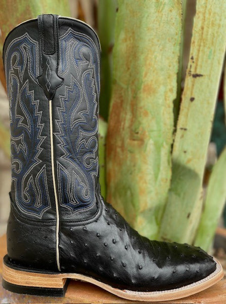 Black with Blue Embroidery Resistol Full Quill Leather Squared Toe Boot (RB0101012SS) - BLAIR'S Western Wear located in Marble Falls TX