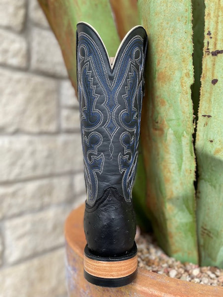 Black with Blue Embroidery Resistol Full Quill Leather Squared Toe Boot (RB0101012SS) - BLAIR'S Western Wear located in Marble Falls TX