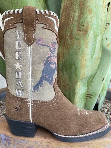 Ariat Kid's Futurity Rodeo Quincy Boot with Chestnut Suede and American Cowboy - 10050965 - BLAIR' S Western Wear located in Marble Falls TX