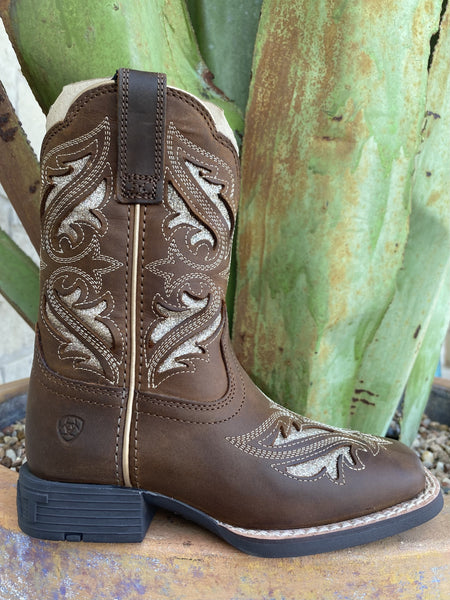 Ariat Kid's Round Up Bliss Boot in Sassy Brown and Gold Glitter - 10046884 - BLAIR'S Western Wear located in Marble Falls TX 