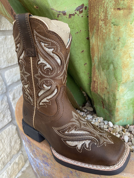 Ariat Kid's Round Up Bliss Boot in Sassy Brown and Gold Glitter - 10046884 - BLAIR'S Western Wear located in Marble Falls TX