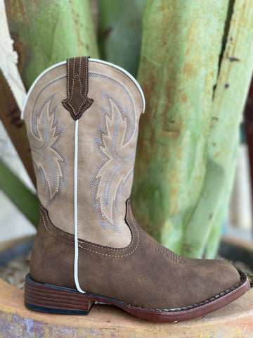 Roper Kid's Boot in Brown & Tan - 91619003368 - BLAIR'S Western Wear located in Marble Falls TX