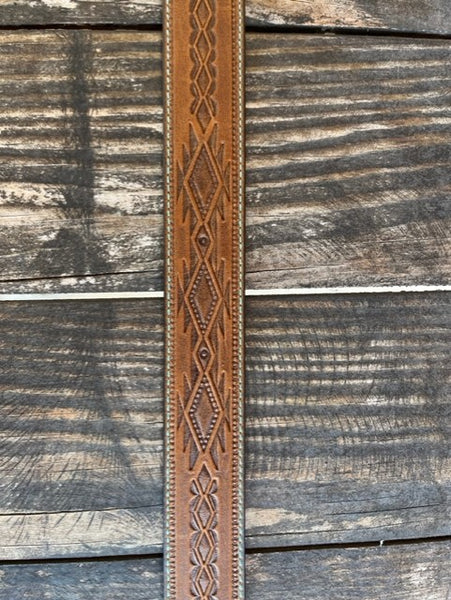 Ladies Brown Tooled Leather Belt with Etched Buckle and Stones - C51299 - BLAIR'S WESTERN WEAR MARBLE FALLS, TX