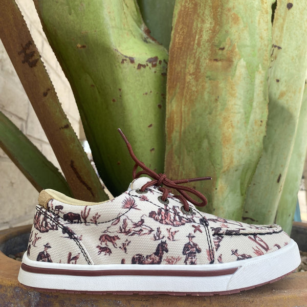 Twisted X Kid's Casual Shoe  in Ivory with Maroon Western Print - YCA0013 - BLAIR'S Western Wear located in Marble Falls TX