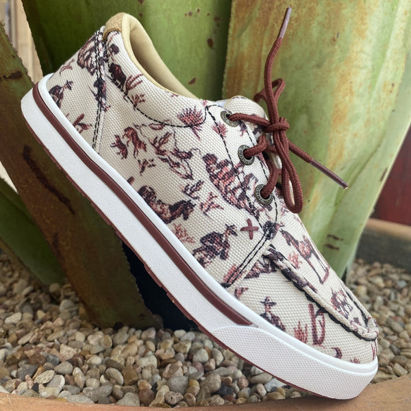 Twisted X Kid's Casual Shoe in Ivory with Maroon Western Print - YCA0013 - BLAIR'S Western Wear located in Marble Falls TX