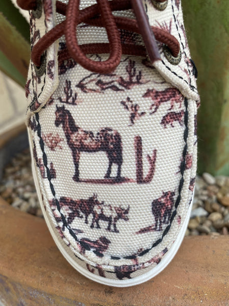 Twisted X Kid's Casual Shoe in Ivory with Maroon Western Print - YCA0013 - BLAIR'S Western Wear located in Marble Falls TX