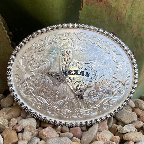Montana Oval Texas & Floral Engraving Buckle - 6189SV610TX - SILVER - BLAIR'S Western Wear located in Marble Falls TX