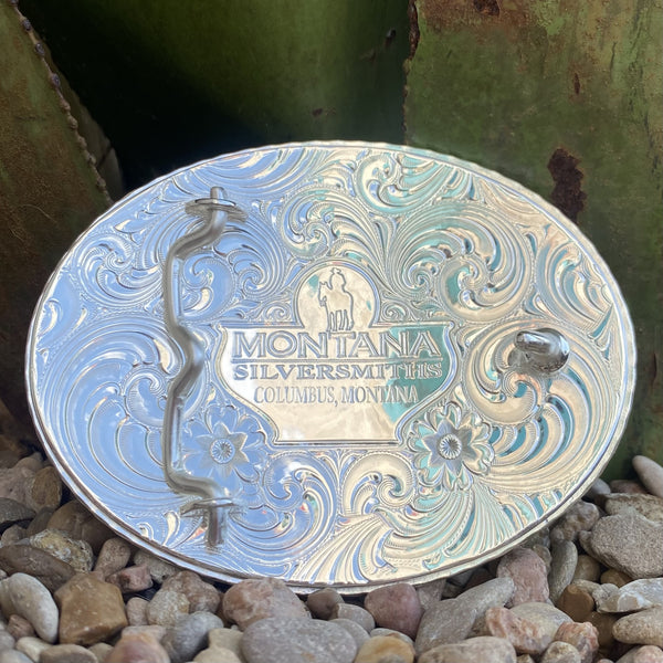 Montana Oval Texas & Floral Engraving Buckle - 6189SV610TX - SILVER - BLAIR'S Western Wear located in Marble Falls TX