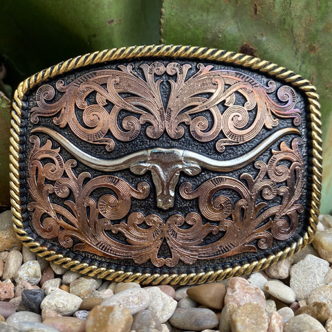 Montana Tri-Color Texas Longhorn Attitude Buckle - A711 - BLAIR'S Western Wear located in Marble Falls TX