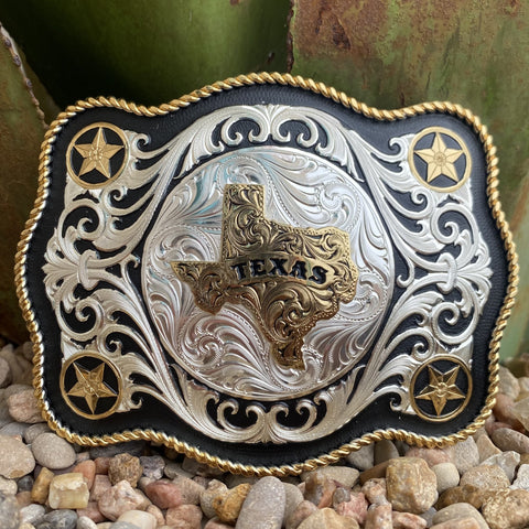 Scalloped Sheridan Style Western Belt Buckle with the Texas State - 61360-610TX - BLAIR'S Western Wear located in Marble Falls TX