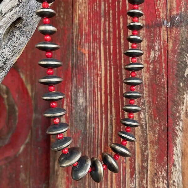 Navajo Disc Necklace with Red Stone Beads - ZNNKOVDIS - BLAIR' S Western Wear located in Marble Falls TX