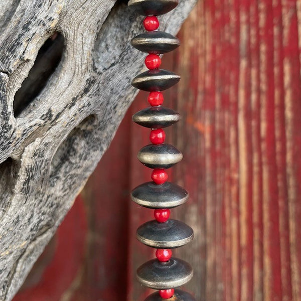 Navajo Disc Necklace with Red Stone Beads - ZNNKOVDIS - BLAIR' S Western Wear located in Marble Falls TX