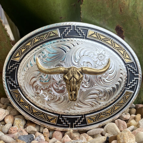 Montana Southwest Edge Buckle with Longhorn Skull - 50310-974XL - BLAIR'S Western Wear located in Marble Falls TX