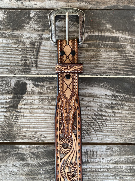 Men's Tooled Leather Belt - D100016302 - BLAIR'S Western Wear located in Marble Falls TX