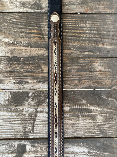 Men's Black and Brown leather Belt with Tan Aztec Pattern elt - N2475701 - BLAIR'S Western Wear located in Marble Falls TX