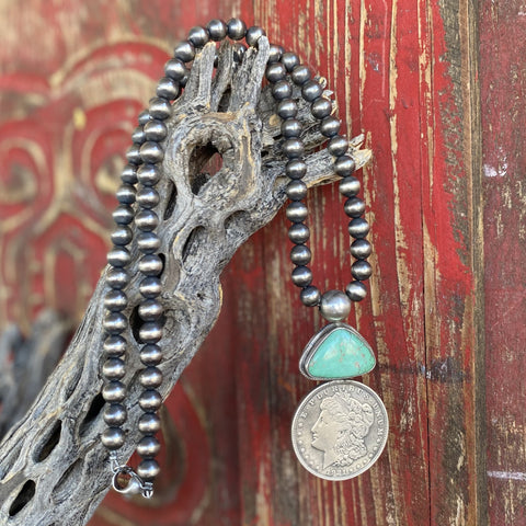 Navajo Pearl Turquoise & Coin Necklace - SNWSTCOIN - BLAIR'S Western Wear located in Marble Falls TX