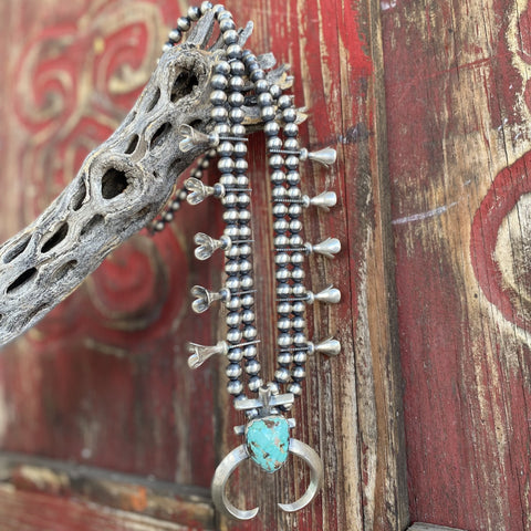 Navajo Pearl & Turquoise Necklace with Nugget Stone &  Squash Blossoms - NVSQNUG - BLAIR'S Western Wear located in Marble Falls TX 