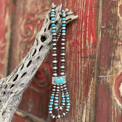 Navajo Pearl & Turquoise Necklace with Silver and Turquoise Stone Bolo - NVPRLDBL - BLAIR'S Western Wear  located in Marble Falls TX
