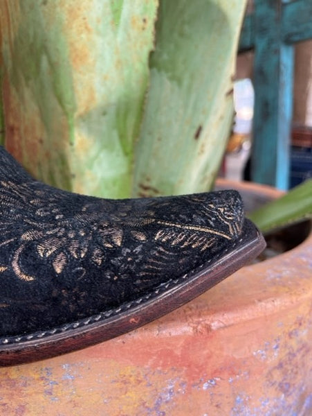 Women's Tall Suede Boot with Mealic Shine in a Tooled Stamp -A4481 - Blair's Western Wear in Marble Falls, TX