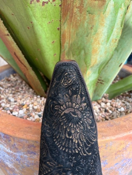 Women's Tall Suede Boot with Mealic Shine in a Tooled Stamp -A4481 - Blair's Western Wear in Marble Falls, TX