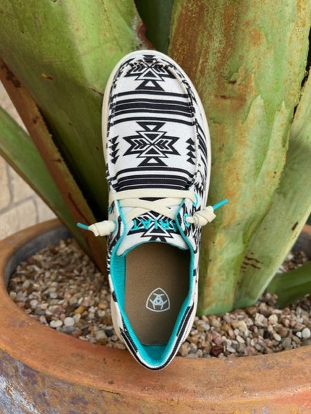 Ladies Aztec Ariat Hilo in Black & White Aztec with Turquoise Accents - 10050929 - Blair's Western Wear in Marble Falls, TX