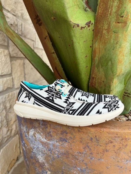 Ladies Aztec Ariat Hilo in Black & White Aztec with Turquoise Accents - 10050929 - Blair's Western Wear in Marble Falls, TX