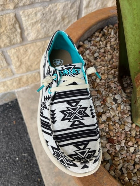 Ladies Aztec Ariat Hilo in Black & White Aztec with Turquoise Accents - 10050929 - Blair's Western Wear in Marble Falls, TX