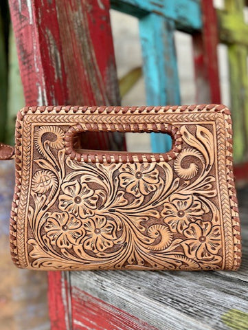 Ladies American Darling Tooled Leather Clutch Purse in Tan - ADBG1060 - BLAIR'S WESTERN WEAR MARBLE FALLS, TX