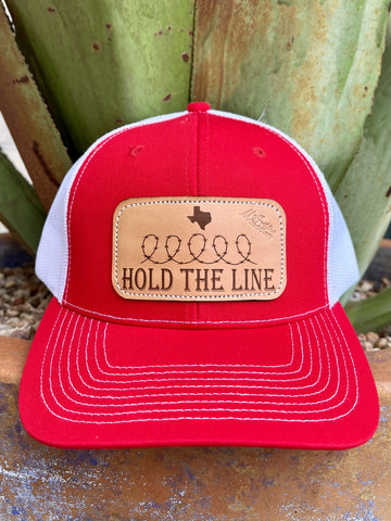 Ladies Red Cap in White with Leather Patch "Hold The Line" - HOLD LINE - BLAIR'S WESTERN WEAR IN MARBLE FALLS, TX 