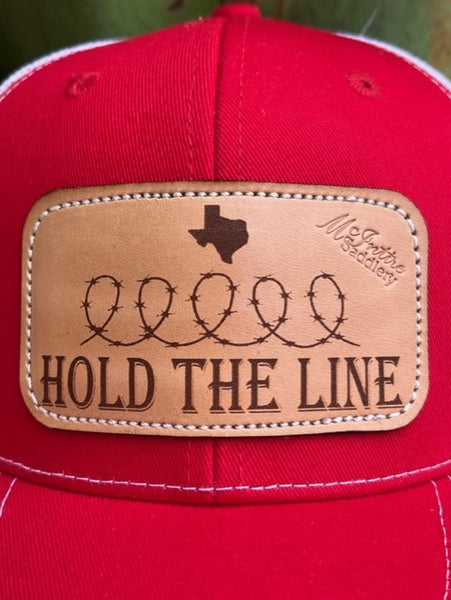 Ladies Red Cap in White with Leather Patch "Hold The Line" - HOLD LINE - BLAIR'S WESTERN WEAR IN MARBLE FALLS, TX