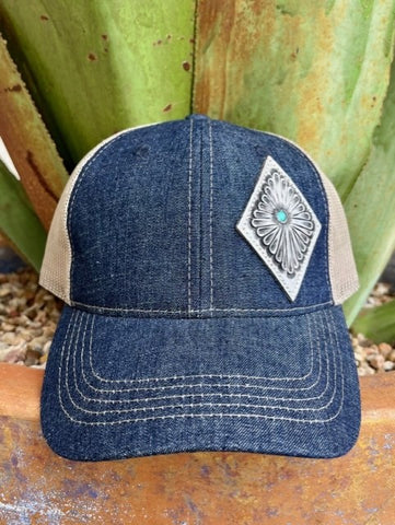 Ladies Denim Caps with Silver Leather Patch - CPDMND - Blair's Western Wear Marble Falls, TX 
