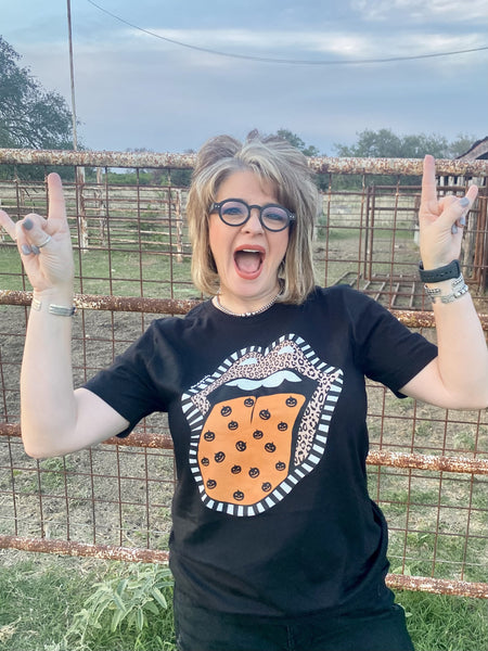 Ladies Rock n Roll Halloween Pumpkin Tongue in Black and Orange - HALL TONGUE - Blair's Western Wear Marble Falls, TX