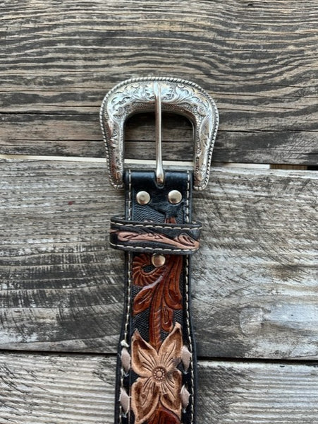 Men's Tooled Leather Belt in Two-Toned Leather - A10416107 - Blair's Western Wear Marbel Falls, TX