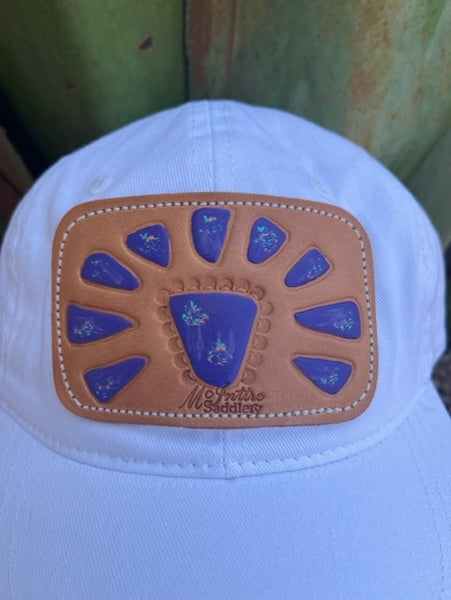 Ladies Cap in White and Purple with Squash Blossom Leather Patch - CPSQSPU - Blair's Western Wear Marble Falls, TX