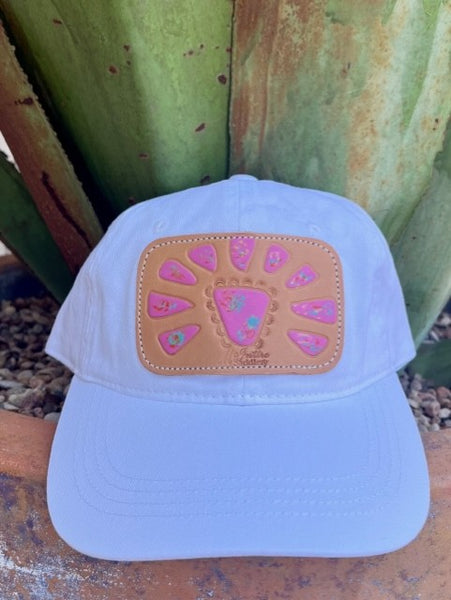 Ladies Leather Patch Cap in White & PInk - CPSQSPN - Blair's Western Wear Marble Falls, TX 