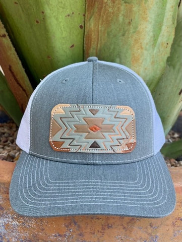 Ladies Heathered Gray Aztec Leather Patch Cap - CAPAZHTGR - BLAIR'S WESTERN WEAR MARBLE FALLS, TX 