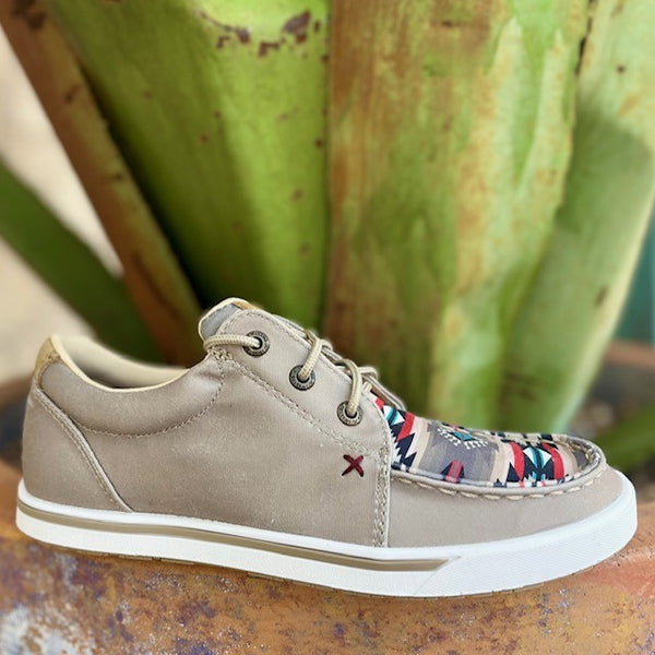 Ladies Twisted X Moccasin in Taupe and Colorful Aztec Design - WCA0097 - Blair's Western War Marble Falls, TX 