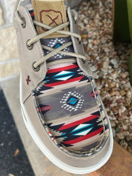 Ladies Twisted X Moccasin in Taupe and Colorful Aztec Design - WCA0097 - Blair's Western War Marble Falls, TX