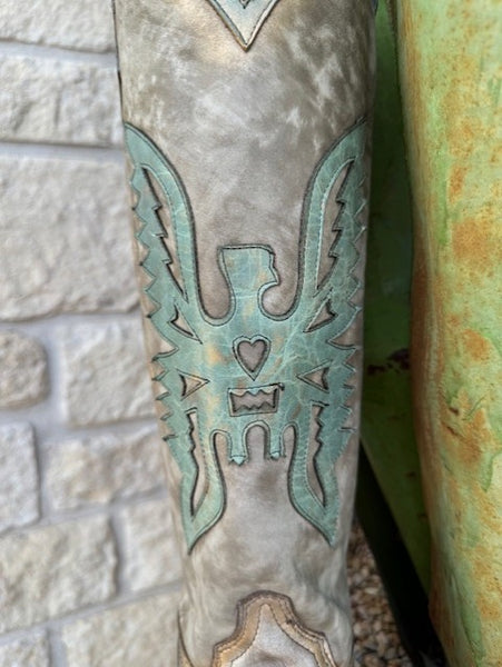 Corral Ladies Bone with Turquoise Eagle Overaly Tall Boot (A4302) - BLAIR'S Western Wear located in Marble Falls Tx.