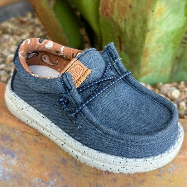 Navy Wally Toddler Washed Canvas Hey Dude (40566-410) - BLAIR'S Western Wear located in Marble Falls Tx