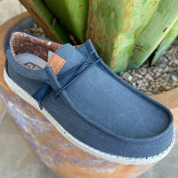 Men's Navy Wally Washed Canvas Hey Dudes (40296-410) - BLAIR'S Western Wear located in Marble Falls TX