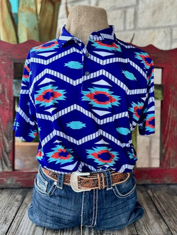 Men's Blue/Teal/Orange Raised by Coyotes Short Sleeve Pullover - SANTA FE - BLAIR'S Western Wear located in Marble Falls TX