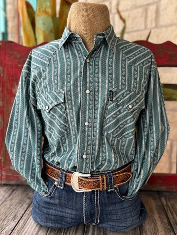 Men's Teal/White Cinch Modern Fit Pearl Snap Long Sleeve (MTW1303076)- BLAIR'S Western Wear located in Marble Falls TX