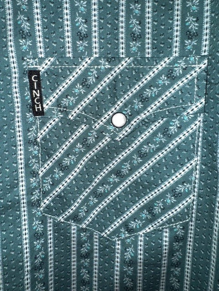 Men's Teal/White Cinch Modern Fit Pearl Snap Long Sleeve (MTW1303076)- BLAIR'S Western Wear located in Marble Falls TX