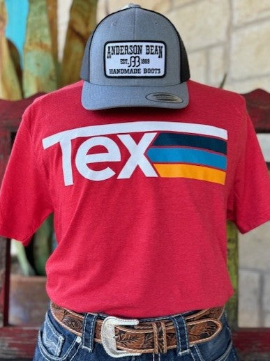 Unisex Red Tex shirt with Navy, Blue and Orange Stripes - TEXS5519 - BLAIR'S Western Wear located in Marble Falls TX