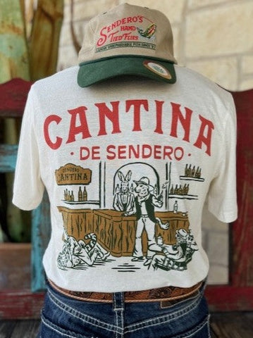 Men's Sendero T-Shirt with Graphic of Animals in a Bar with the words "Cantina de Sendero" on top - CANTINA - BLAIR'S Western Wear located in Marble Falls TX