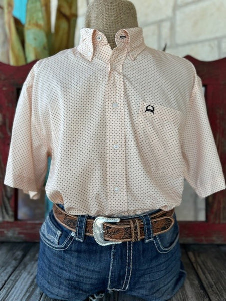 Men's Peach/White/Black Cinch Arena Flex Short Sleeve (MTW1704143) - BLAIR'S Western Wear located in Marble Falls 